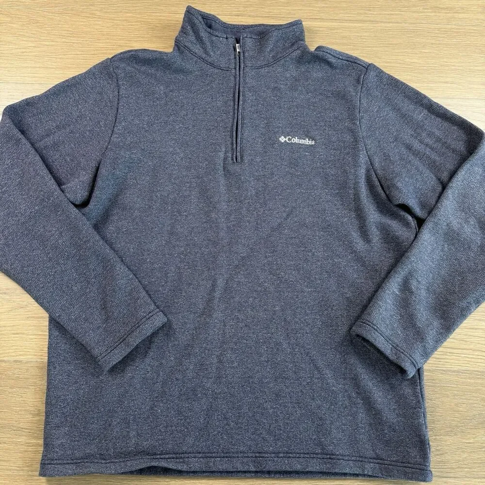 Columbia Sweater Men Large 1/4 Zip Fleece Pullover Blue Mock Neck Jacket
